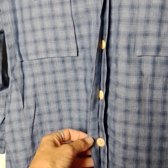 Linen Lauren Ralph Lauren button down shirt dress blue plaid size 12 - Picture 5 of 8